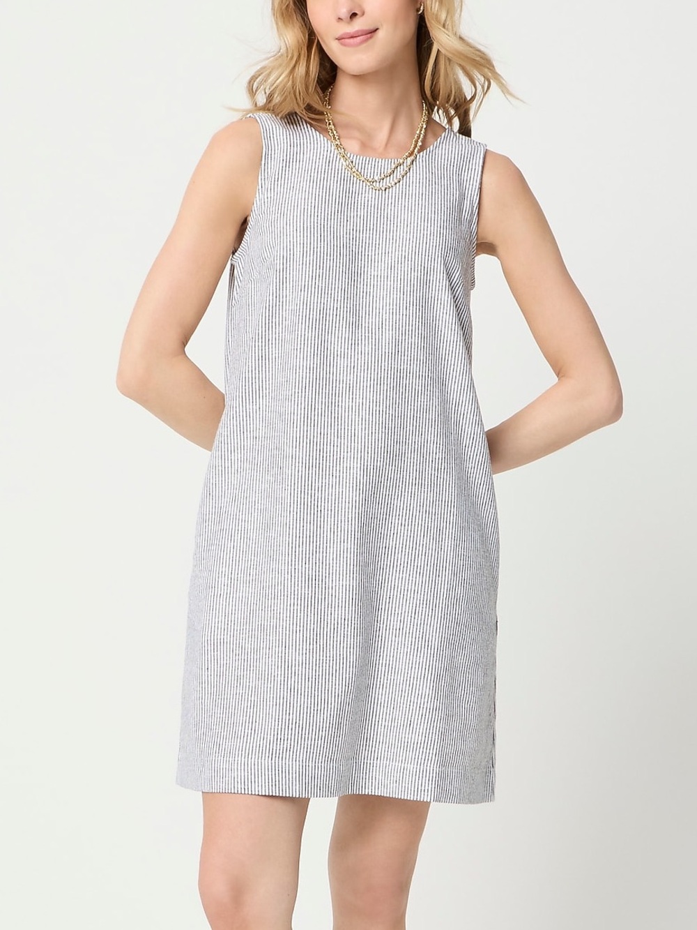 NWT J.Crew Striped Linen Blend Sleeveless Shift Mini Dress w Pockets